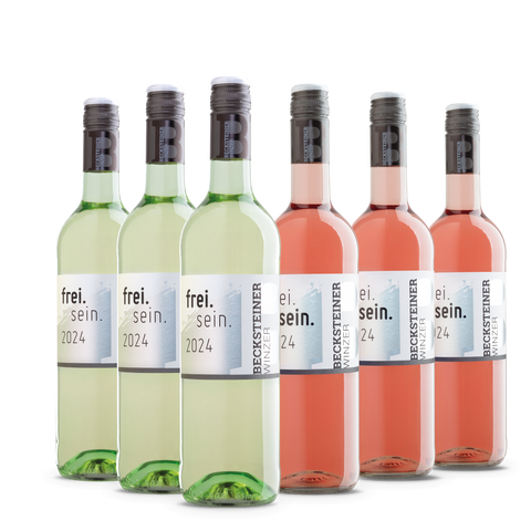 zwei frische fruchtige Cuvées aus dem Jahrgang 2024 mit dem Namen frei.sein.
